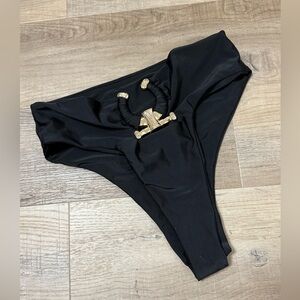 High Rise Cheeky Black Bikini Bottom with Gold Accent